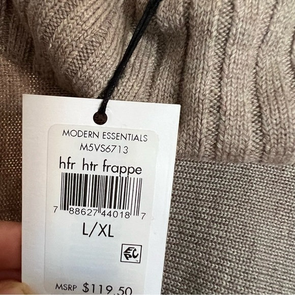 NWT Calvin Klein Tan Leather Buckle Cowl Neck Poncho Sweater Large/Extra Large - Picture 7 of 14